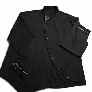 Black Mandarin Collar Button-Front Men's Jacke